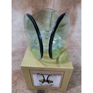 Glass Concentric Candle Holder Set of 2 Modern 3 Sided Taper Votive Home Decor